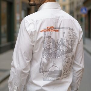 Air Jordan White and Gray Men's Casual Shirt